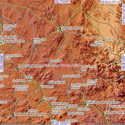 Topographic map of San Juan Pan de Arriba