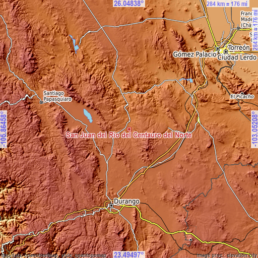 Topographic map of San Juan del Rio del Centauro del Norte