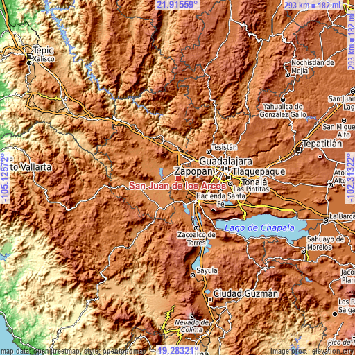 Topographic map of San Juan de los Arcos