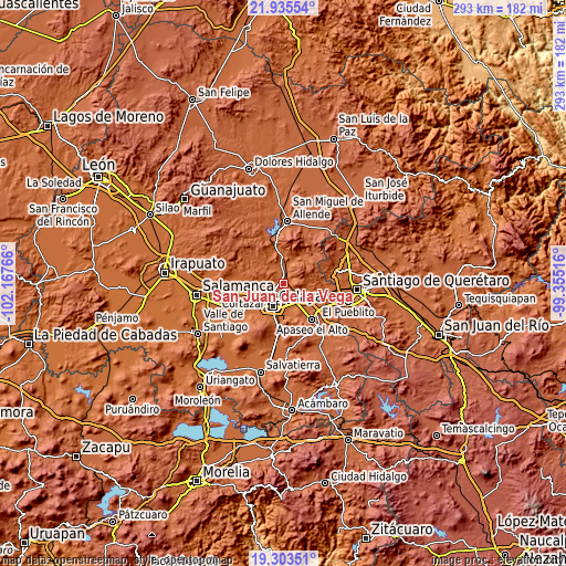 Topographic map of San Juan de la Vega