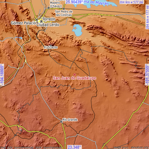 Topographic map of San Juan de Guadalupe