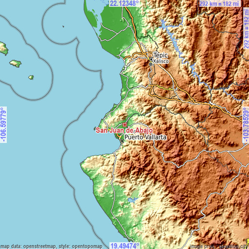 Topographic map of San Juan de Abajo