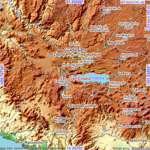 Topographic map of San Juan Cosalá