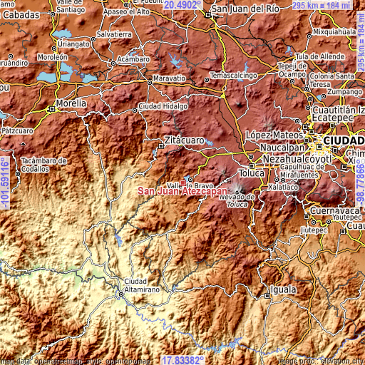 Topographic map of San Juan Atezcapan