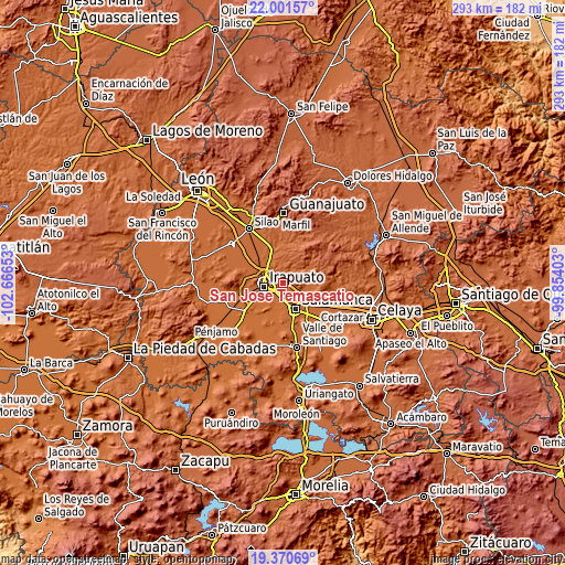 Topographic map of San José Temascatío