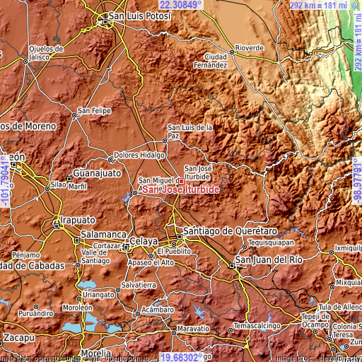 Topographic map of San José Iturbide