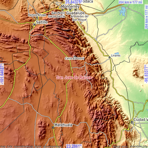 Topographic map of San José de Raíces
