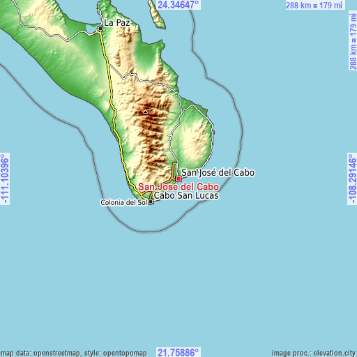 Topographic map of San José del Cabo