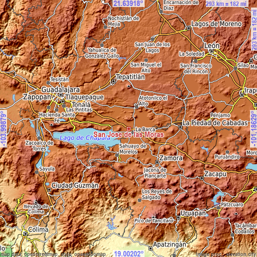 Topographic map of San José de las Moras