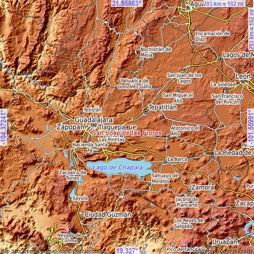 Topographic map of San José de las Flores