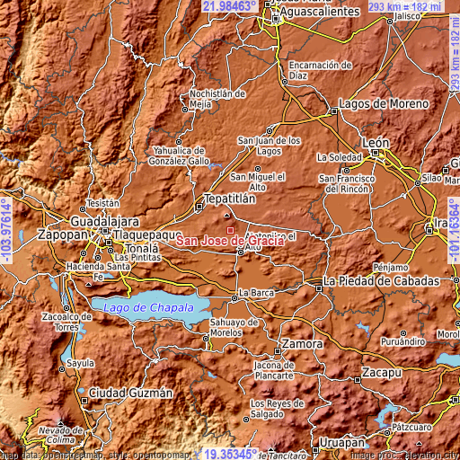 Topographic map of San José de Gracia