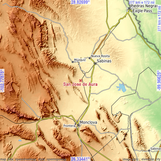 Topographic map of San José de Aura