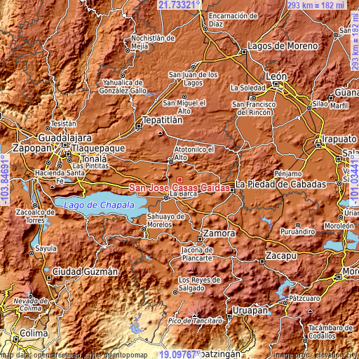 Topographic map of San José Casas Caídas