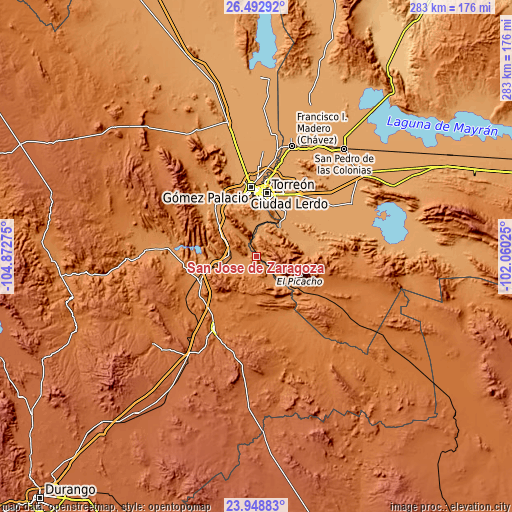 Topographic map of San José de Zaragoza