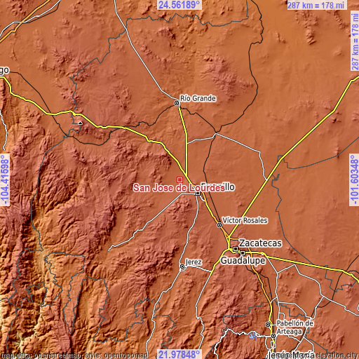 Topographic map of San Jose de Lourdes