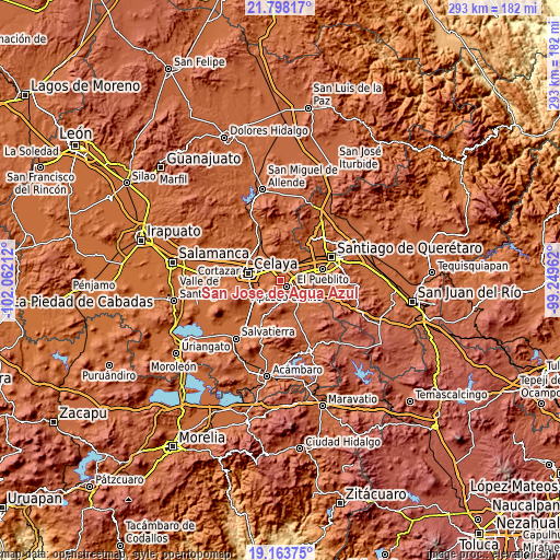 Topographic map of San José de Agua Azul