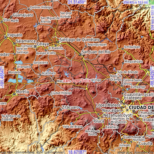 Topographic map of San Jose Solís