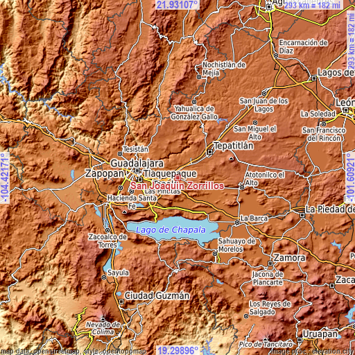 Topographic map of San Joaquín Zorrillos