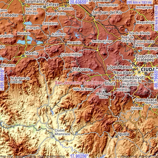 Topographic map of San Jerónimo Totoltepec