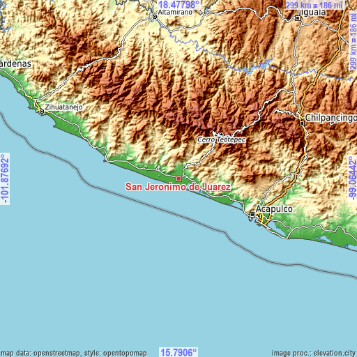 Topographic map of San Jerónimo de Juárez