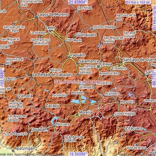 Topographic map of San Jerónimo de Araceo