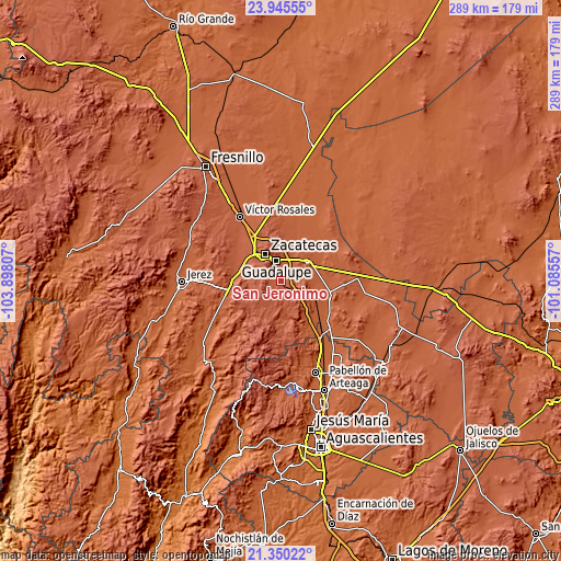 Topographic map of San Jerónimo