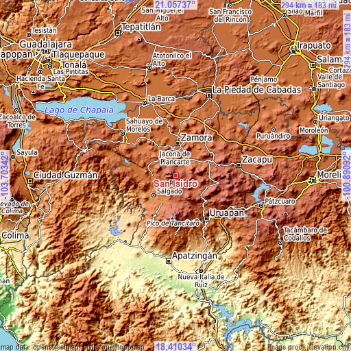 Topographic map of San Isidro