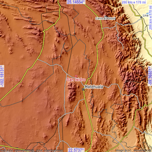 Topographic map of San Isidro