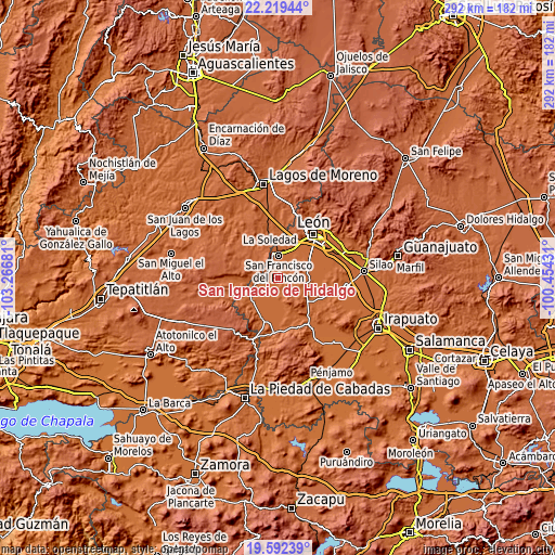 Topographic map of San Ignacio de Hidalgo