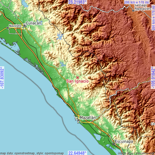 Topographic map of San Ignacio