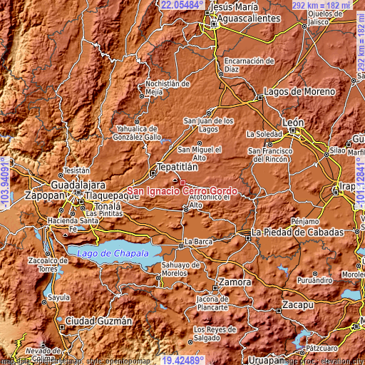 Topographic map of San Ignacio Cerro Gordo