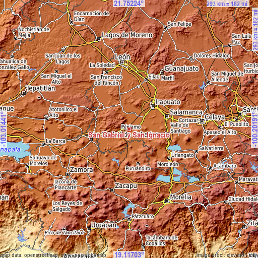 Topographic map of San Gabriel y San Ignacio