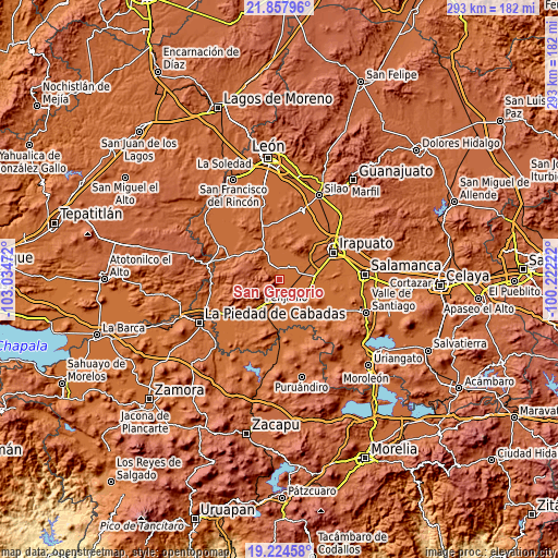 Topographic map of San Gregorio