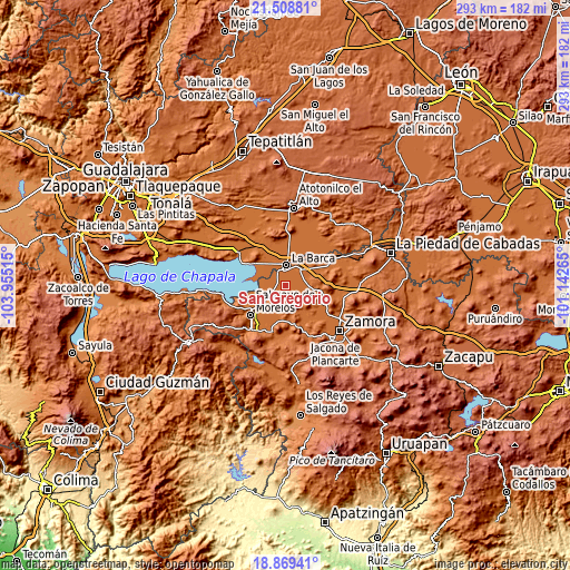 Topographic map of San Gregorio