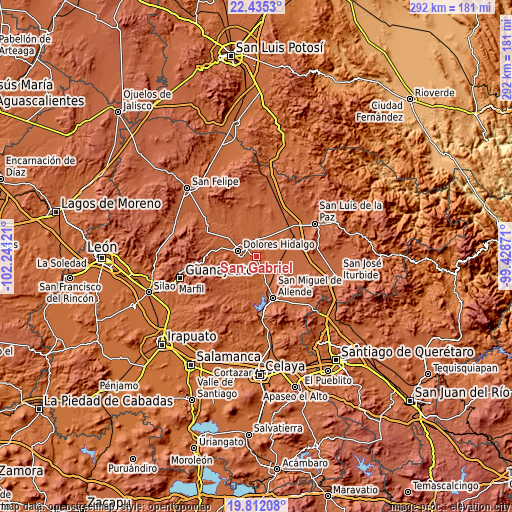 Topographic map of San Gabriel