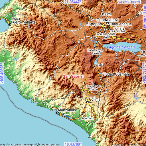 Topographic map of San Gabriel