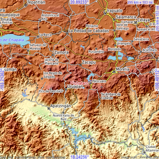 Topographic map of Pichátaro