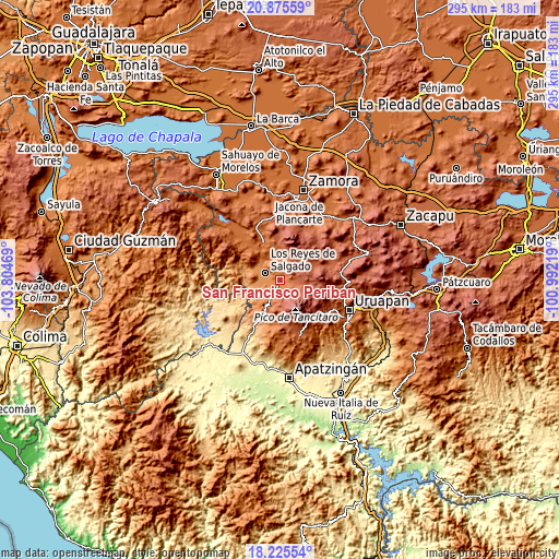 Topographic map of San Francisco Peribán