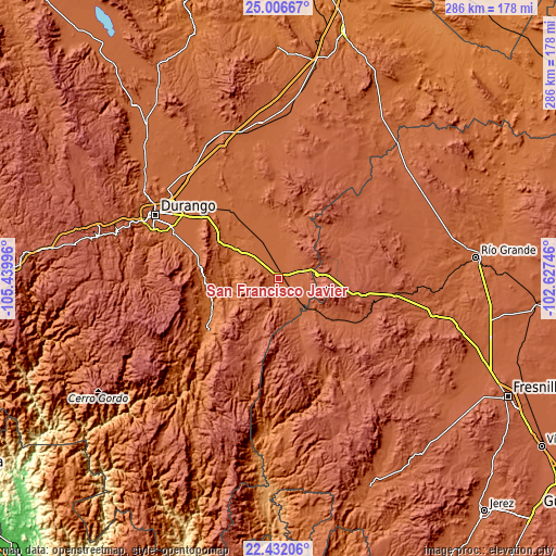 Topographic map of San Francisco Javier