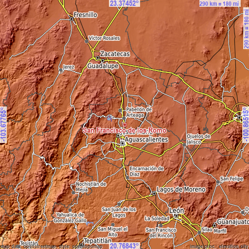 Topographic map of San Francisco de los Romo