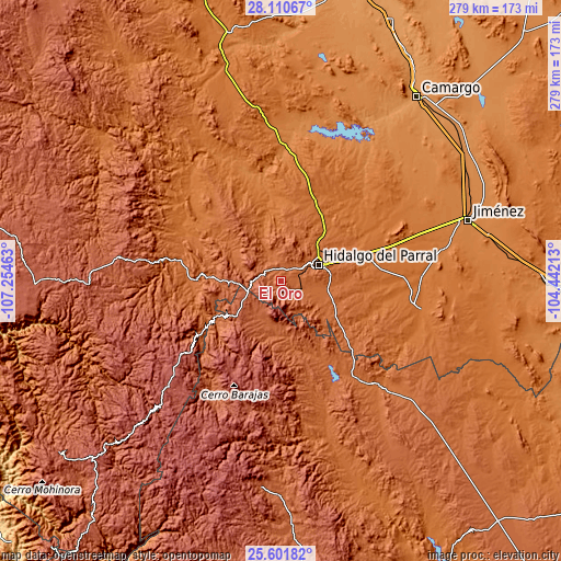 Topographic map of El Oro