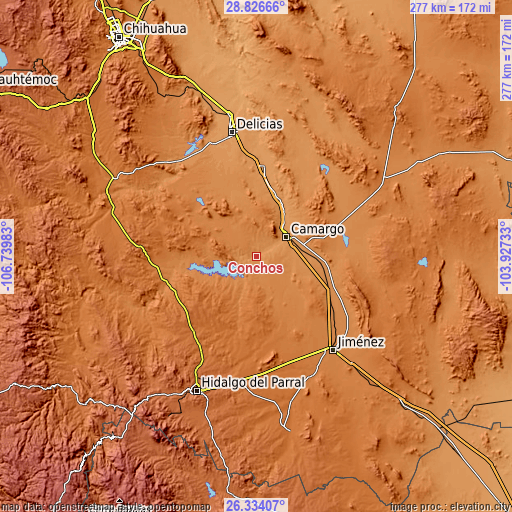 Topographic map of Conchos