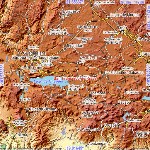 Topographic map of San Francisco de Rivas