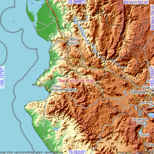 Topographic map of San Felipe de Híjar