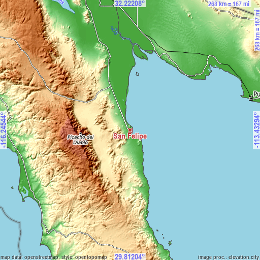 Topographic map of San Felipe