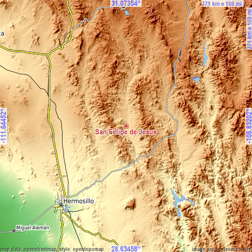 Topographic map of San Felipe de Jesús