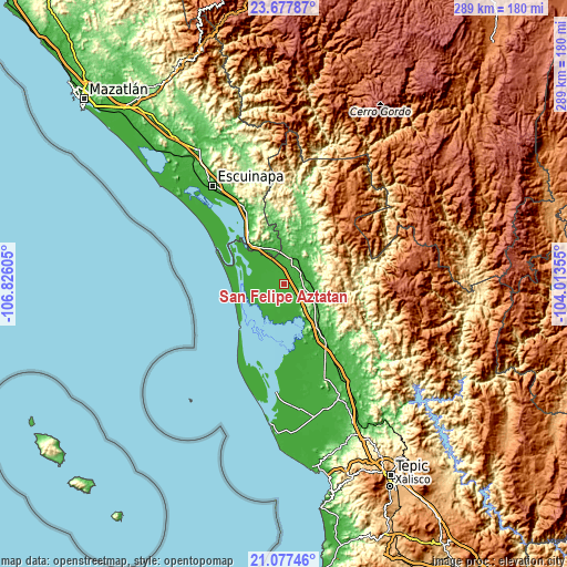 Topographic map of San Felipe Aztatán