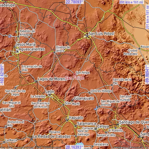 Topographic map of San Felipe