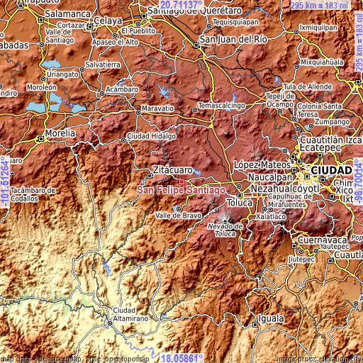 Topographic map of San Felipe Santiago