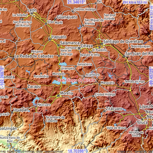 Topographic map of San Diego de Alcalá